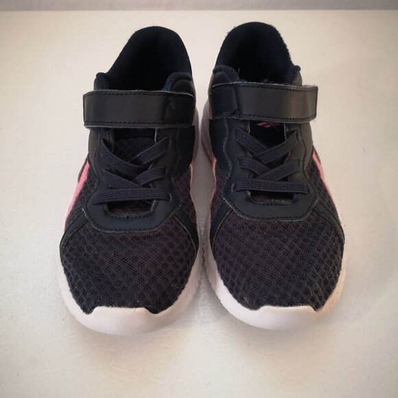 Reebok Kids Size 2 Navy & Pink Velcro Closure with Elastic Laces Sneakers - Picture 3 of 8